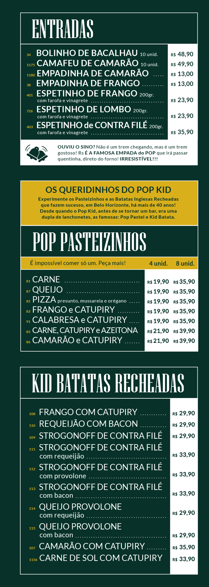 Cardápio Pop Kid